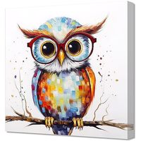 QIXIANG Owl with Glasses Canvas Wall Art Funny Colorful Animal Picture Prints for Bedroom Kitchen Ho