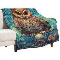 Wild Animal Soft Faux Fur Throw Blanket - Owl Flannel Lap Blanket for Couch Sofa Or Bed, Psychedelic