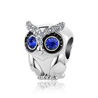 SBI Jewelry Lucky Owl Charm Compatible with Pandora Charm Bracelet Blue CZ Family Good Luck Bead Ani