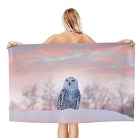 Relic Sheild Snowy Owl Sitting on The Snow Microfiber Beach Towels Soft Beach Towel Absorbent Quick 