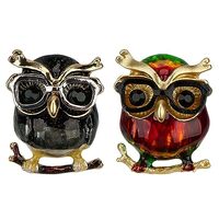 CAIRIAC Owl Brooch Sandblasted Black Glasses Owl Brooch Cute Green Eyes Owl Pins Lapel Pins Dress Ac