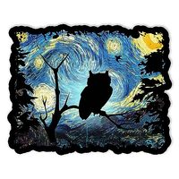 YNhiCraft1921, Starry Night Owl Painting Art Style Birds Lover Owl Moon Owl Sticker, Vinyl Art Stick