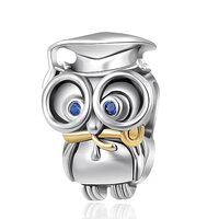 QeenseKc Wise Owl Graduation Charm Graduated Animals Bead for Pandora Bracelet Necklace Gift for Wom