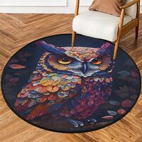 OMFUNS Owl Animal Round Area Rug Bedroom 3 Ft, Vintage Owl Circle Floor Mat Non-Slip Washable Accent