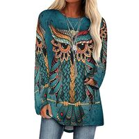 AMRANDOM Womens Long Sleeve Floral Printed Crewneck Blouses Tunics Tops, for Ethnic owl Clothes For 