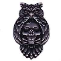 Owl Bird Talons Eyes Skull Skeleton Punk Biker 1.75" Enamel Pin Badge