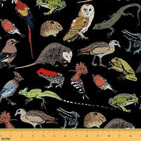 Wildlife Animal Theme Fabric by The Yard,Opossum Owl Bird Fabric for Chairs Sofa Sewing,Watercolor O