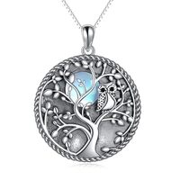 KQF Owl Necklace for Women Sterling Silver Moonstone Life of Tree Pendant Necklace Owl Jewelry Birth