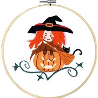 MillyRose Crafts Witch Embroidery Starter Kit with Pattern and Instructions, Halloween Pumpkin Embro