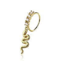 Pierced Owl 20GA 316L Stainless Steel CZ Crystal Lined Hoop with Snake Charm Bendable Nose Ring (Gol