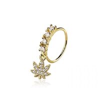 Pierced Owl 20GA 316L Stainless Steel CZ Crystal Lined Hoop with Pot Leaf Charm Bendable Nose Ring (