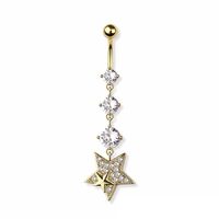 Pierced Owl 14GA 316L Stainless Steel Triple CZ Crystal and Star Dangling Belly Button Ring (Gold To