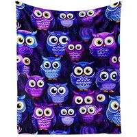 CaomeiWu Owl Throw Blanket, 50" x 40" Flannel Cute Owles Themed Stuffed Animal Purple Thro