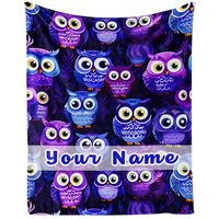 CaomeiWu Custom Owl Blanket, 50" x 40" Flannel Cute Owles Themed Stuffed Animal Purple Thr