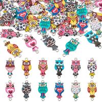 FASHEWELRY 48Pcs Halloween Owl Enamel Charms - Colorful Connector Animal Link for DIY Necklace Brace