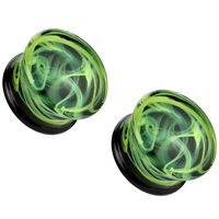 Pierced Owl Green Swirling Smoke Glass Double Flared Plugs, Sold as a Pair (22mm (7/8"))