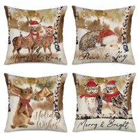 Easternproject Merry Christmas Woodland Animals Pillow Covers 18x18 Inch Set of 4 Red Brown Christma