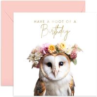 Old English Co. Cute Barn Owl Birthday Card for Her - Hoot of a Birthday Greeting Card for Women - C