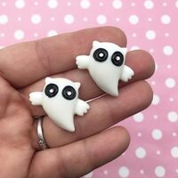 Spooky Cute White Owl Ghost Cabochons, Cute Halloween Cabochons jocad (6 Pieces)