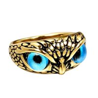 OAKKY Men's Women's Vintage Animal Owl Head Gothic Biker Gemstone Ring Gold Lake Blue Size