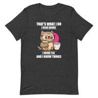 T-Shirt Unisex Novelty Reading Books Drinking Teatime Comical Sayings Hilarious Owl Bookworm Dark Gr