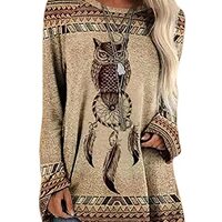 Bengbobar Owl Dream Catcher Printed Aztec Vintage Sweatshirt Long Sleeve Crewneck Loose Tops Comfy S