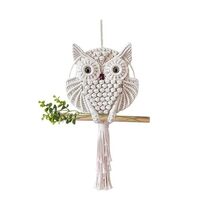 PRTECY Hand Woven Owl Macrame Wall Hanging Owl Tapestry Art Decor with Stick Decorative Macrame Owl 