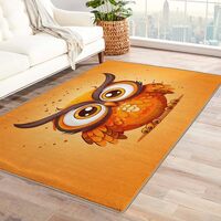 Owl Rug & Home Decor - 3x5 Rug, Kids Cartoon Bird Rugs for Living Room Bedroom, Orange Carpet, W