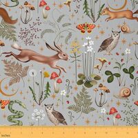 Cute Rabbit Owl Fabric by The Yard Watercolor Green Leaves Red Mushroom Fabric for Kids Sewing Suppl