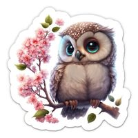 Pretty Owl on Tree Branch Sticker - 3" Laptop Sticker - Waterproof Vinyl for Car, Phone, Water 
