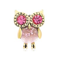 Cute CZ Owl Bird Brooch Pin for Women Teen Girls Pink Cubic Zirconia Birthstone Animal Bird Brooches