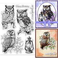 GLOBLELAND Owl Clear Stamps Owl Decorative Clear Stamps Silicone Stamps Seals for Card Making and Ph