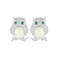 Cute Owl Luminous Stone Earrings for Women Girls 925 Sterling Silver Hypoallergenic Green CZ Animal 