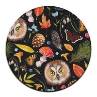 Ultra Soft Round Area Rug owl Mushroom Fall Leaves Circular Rug Circle Floor Carpet Mat for Living R