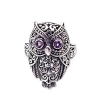 NOVICA Artisan Handmade Amethyst Cocktail Ring Sterling .925 Sterling Silver Owl from Bali Indonesia