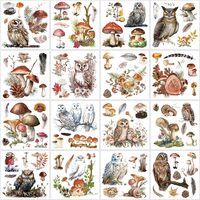 16 Sheets Rub on Transfers for Crafts and Furniture Rub on Transfers Stickers Vintage Mushroom Owl D