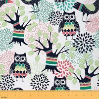 Watercolor Owl Fabric by The Yard,Cartoon Abstract Birds Trees DIY Art Waterproof Fabric,Jungle Anim