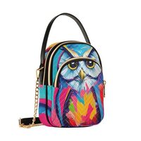 Women Crossbody Shoulder Bags Abstract Painting Owl Print, Compact Fashion Purse with Chain Strap To