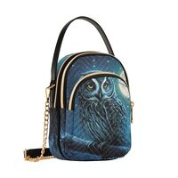 Women Crossbody Sling Bags Moon Night Owl Print, Compact Fashion Handbags Purse with Chain Strap Top
