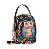 Pattern Ethnic Owl Flower Crossbody Shoulder Bags for Women, Compact Fashion Sling Bag with Chain St
