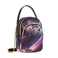 Women Crossbody Shoulder Bags Owl Space Style Print, Compact Fashion Purse with Chain Strap Top hand