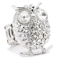 Lavencious Crystal Owl Shaped Rhodium Plated Stretch Ring for Women Statement Rings Fit for Size 7 t