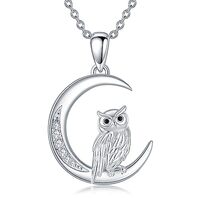 LWXIE Diamond Owl Necklace for Women 925 Sterling Silver Owl Pendant Necklaces Owl Jewelry Gift for 
