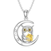 LWXIE Diamond Owl Necklace for Women Sterling Silver Owl Moon Pendant Necklace Owl Jewelry Gift for 