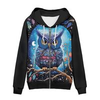 Xhuibop Owl Zip Up Y2K Hoodies for Women Oversized Fall Clothing Full Zippered Hoodie Sweatshirts 3X
