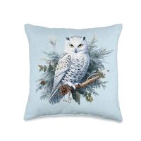 Snowy white Owl pine branch art Xmas shoppa Watercolor Cute Snowy Owl Bird Beautiful Winter Season T