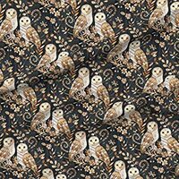 Spoonflower Fabric - Barn Owl Collage Large Owls Wood Nature Night Modern Farmhouse Printed on Denim