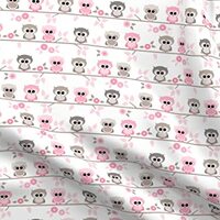 Spoonflower Fabric -, Owls, Grey, Pink, Birds, Woodland, Girl, Nursery, Bird, Owl Printed on Cotton 