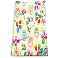Cartoon Hand Towel for Bathroom Home Kitchen Dish Towels,Owls Flowers Leaves,Towel for Cooking and B