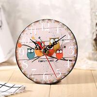 Akozon 1Pc Antique Vintage Owl Pattern Round Wooden Wall Clock Decoration #7 Wall Clock Owl Owl Cloc